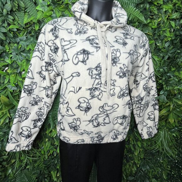 Women Jacket Large Beige Terry Hoodie Pullover Graphic Design Tom And Jerry - Picture 3 of 13
